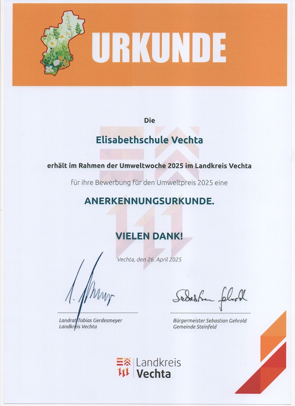 Urkunde Umweltprojekt 